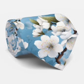 Elegant Blue White Blossom Work Wedding Neck Krawatte (Gerollt)