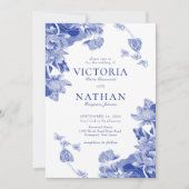 Elegant Blue White Blume Chinoiserie Chic Wedding Einladung (Vorderseite)