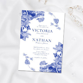 Elegant Blue White Blume Chinoiserie Chic Wedding Magneteinladung