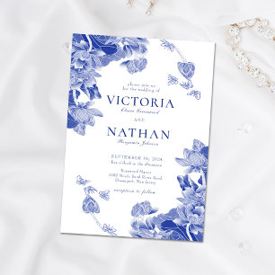 Elegant Blue White Blume Chinoiserie Chic Wedding Magneteinladung