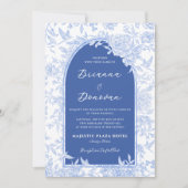 Elegant Blue & White Botanical Bird Wedding Einladung (Vorderseite)