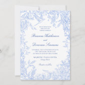 Elegant Blue & White Botanical Bird Wedding Einladung (Vorderseite)