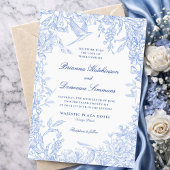 Elegant Blue & White Botanical Bird Wedding Einladung