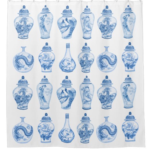 Elegant Blue White Chinoiserie Ginger Jars Pattern Duschvorhang (Vorderseite)
