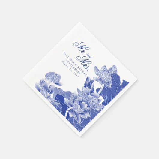 Elegant Blue White Chinoiserie Mr. & Mrs. Wedding Serviette (Ecke)