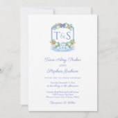 Elegant Blue White Citrus Wappen Hochzeit Einladung (Vorderseite)