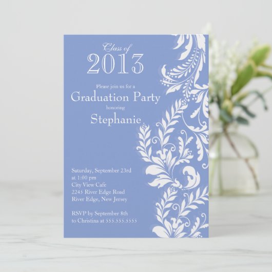 Elegant Blue White Class of 2013 Graduation Party Einladung (Stehend Vorderseite)