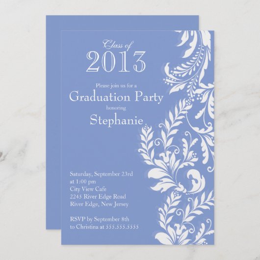 Elegant Blue White Class of 2013 Graduation Party Einladung (Vorne/Hinten)