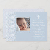 Elegant Blue & White Damask Taufen Einladung (Vorne/Hinten)