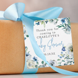 Elegant Blue White Floral Boy Baby Dusche Geschenkanhänger