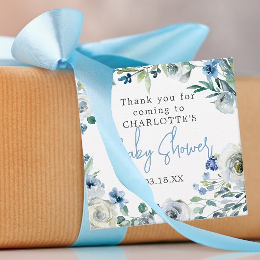 Elegant Blue White Floral Boy Baby Dusche Geschenkanhänger