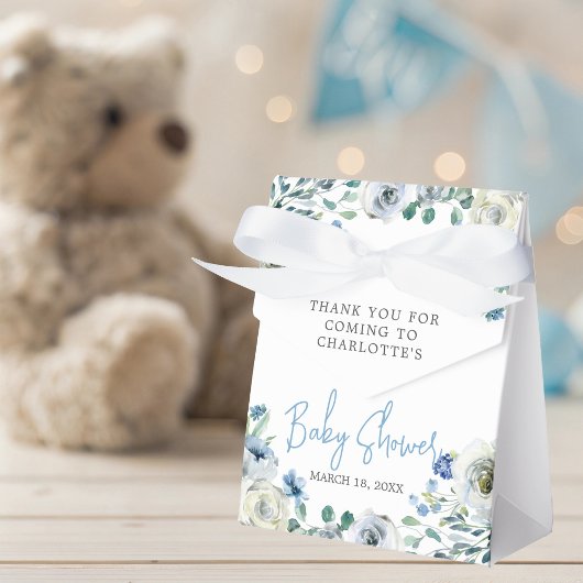Elegant Blue White Floral Boy Baby Dusche Geschenkschachtel