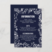 Elegant Blue White Floral Hochzeitsinformationen Begleitkarte (Vorne/Hinten)