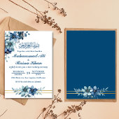 Elegant Blue White Floral Islamische Hochzeit Einladung