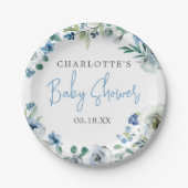 Elegant Blue White Floral Spring Boy Baby Dusche Pappteller (Vorderseite)
