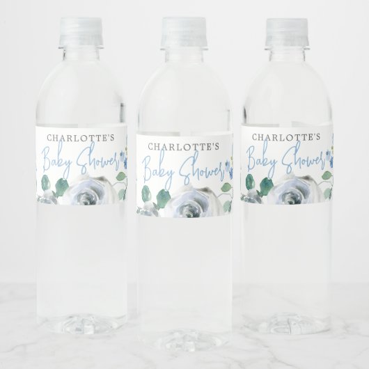 Elegant Blue White Floral Spring Boy Baby Dusche Wasserflaschenetikett (Flaschen)