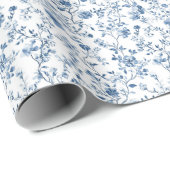 Elegant Blue & White Floral Toile Botanical Geschenkpapier (Rolleneckpunkt)
