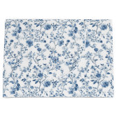 Elegant Blue & White Floral Toile Botanical Große Geschenktüte (Vorderseite)