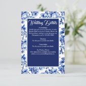 Elegant Blue White Floral Toile Hochzeit Begleitkarte (Stehend Vorderseite)