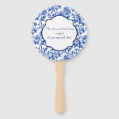 Elegant Blue White Floral Toile Hochzeit Fächer (Rückseite)