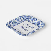 Elegant Blue White Floral Toile Hochzeit Pappteller (Gewinkelt)