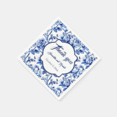 Elegant Blue White Floral Toile Hochzeit Serviette (Ecke)