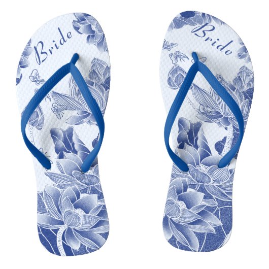 Elegant Blue White Floral Wedding Bride Badesandalen (Fußbett)