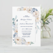 Elegant Blue White Floral Wedding Einladung (Stehend Vorderseite)