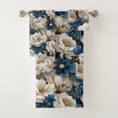 Elegant blue white flowers chic modern bath towel  badhandtuch set (Insitu)