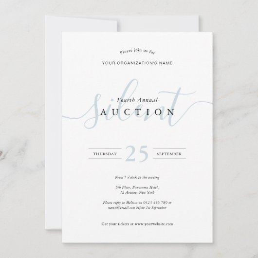Elegant Blue & White Fundraiser Stille Auktion Einladung (Vorderseite)