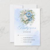Elegant Blue White Gold Peony Floral Wedding RSVP  (Vorderseite)