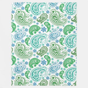 Elegant Blue White & Green Vintag Paisley Fleecedecke