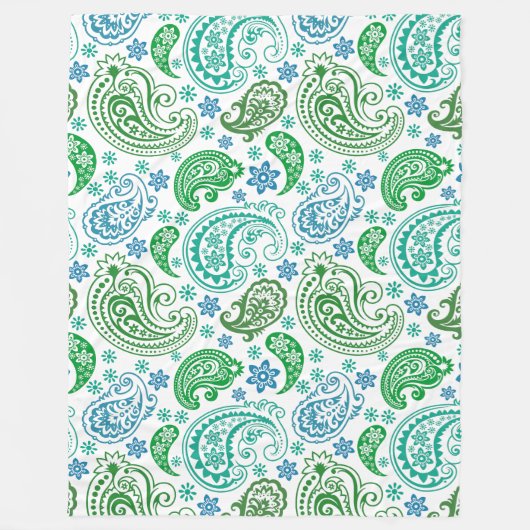 Elegant Blue White & Green Vintag Paisley Fleecedecke (Vorderseite)