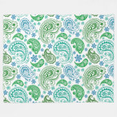Elegant Blue White & Green Vintag Paisley Fleecedecke (Vorderseite (Horizontal))