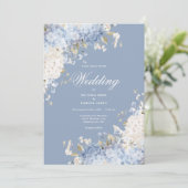Elegant Blue White Hydrangeas Wedding Invitation Einladung (Stehend Vorderseite)