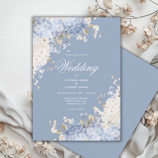 Elegant Blue White Hydrangeas Wedding Invitation Einladung