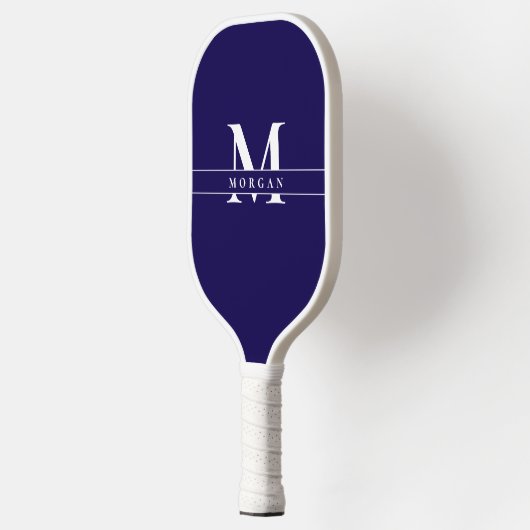Elegant Blue White Monogram Name personalized Pickleball Schläger (Links)