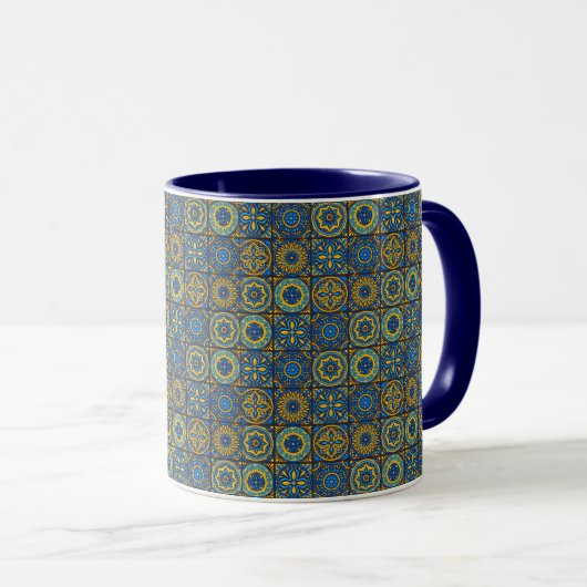 Elegant blue& white Moroccan  pattern  Tasse (VorderseiteRechts)