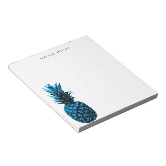 Elegant Blue White Pineapa Custom Notizblock (angewinkelt)
