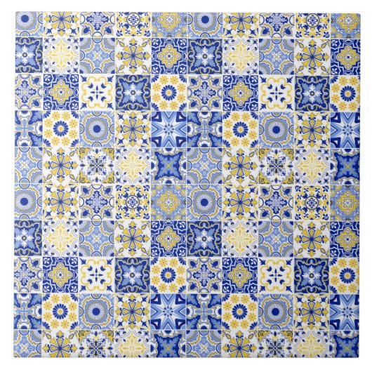 Elegant blue& white Portuguese Azulejo pattern  Fliese (Vorderseite)