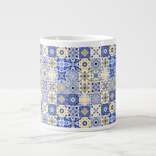 Elegant blue& white Portuguese Azulejo pattern  Jumbo-Tasse (Vorderseite)