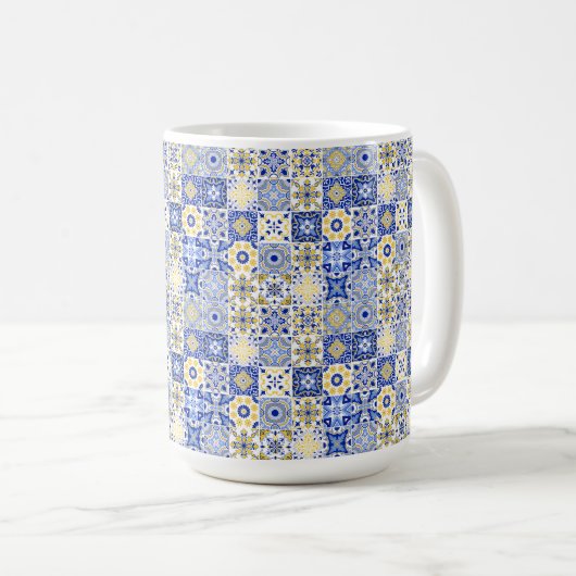 Elegant blue& white Portuguese Azulejo pattern  Kaffeetasse (VorderseiteRechts)