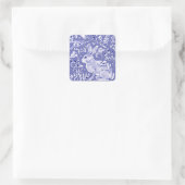 Elegant Blue White Rabbit Bird Floral Tile Quadratischer Aufkleber (Tasche)