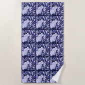 Elegant Blue White Rabbit Bunnt Bird Floral Delft Strandtuch (Vorderseite)