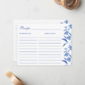 Elegant Blue & White Recipe Cards Mitteilungskarte (Vorderseite/Rückseite Beispiel)
