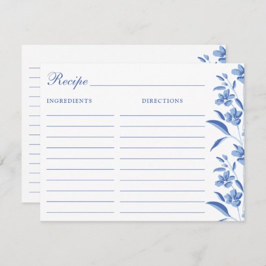 Elegant Blue & White Recipe Cards Mitteilungskarte (Vorne/Hinten)