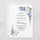 Elegant Blue White Rose Floral Wedding Einladung (Vorderseite)