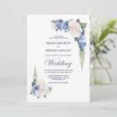 Elegant Blue White Rose Floral Wedding Einladung (Stehend Vorderseite)