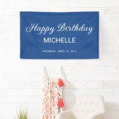 Elegant Blue White Script Happy Birthday Banner (Insitu)