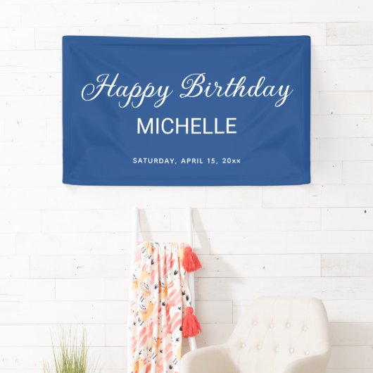 Elegant Blue White Script Happy Birthday Banner (Insitu)